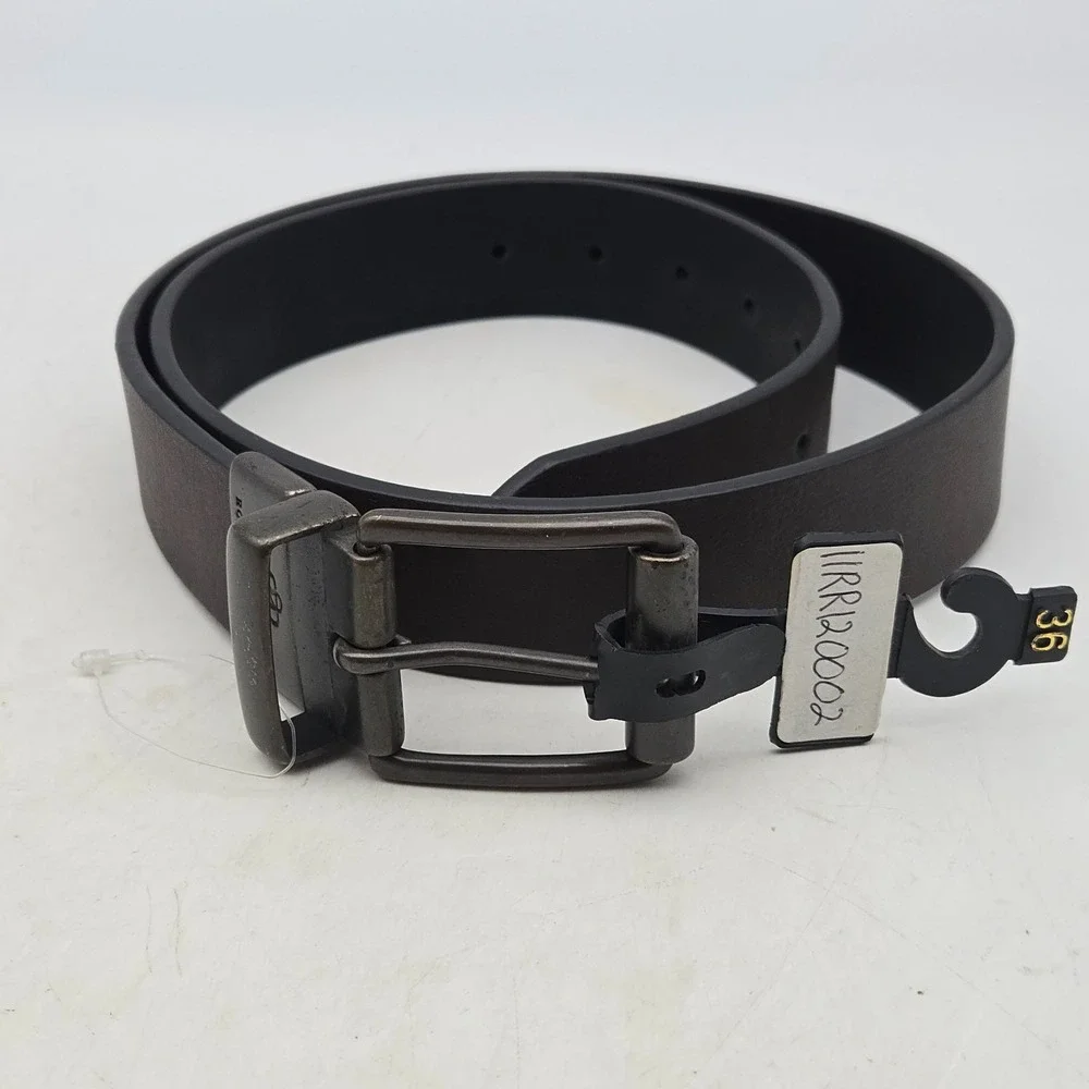Rock & Republic Belt Brown Black Reversible Leather Mens 36 Bronze Buckle New
